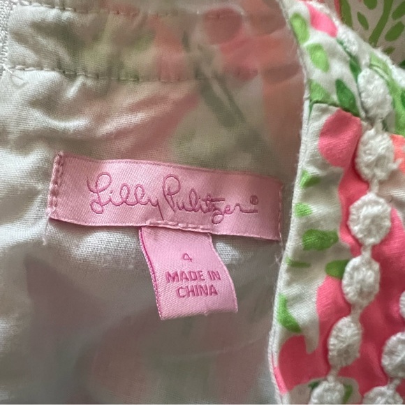 Lilly Pulitzer Palm Tree Print Pink Green Lace Girls Dress Size 4 - Picture 3 of 5